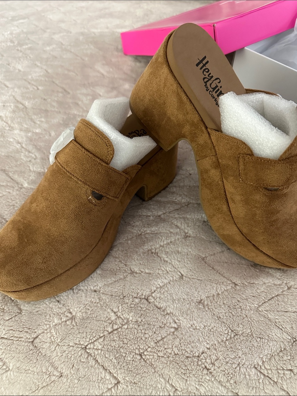 Corkys Tan Suede Platform Clogs